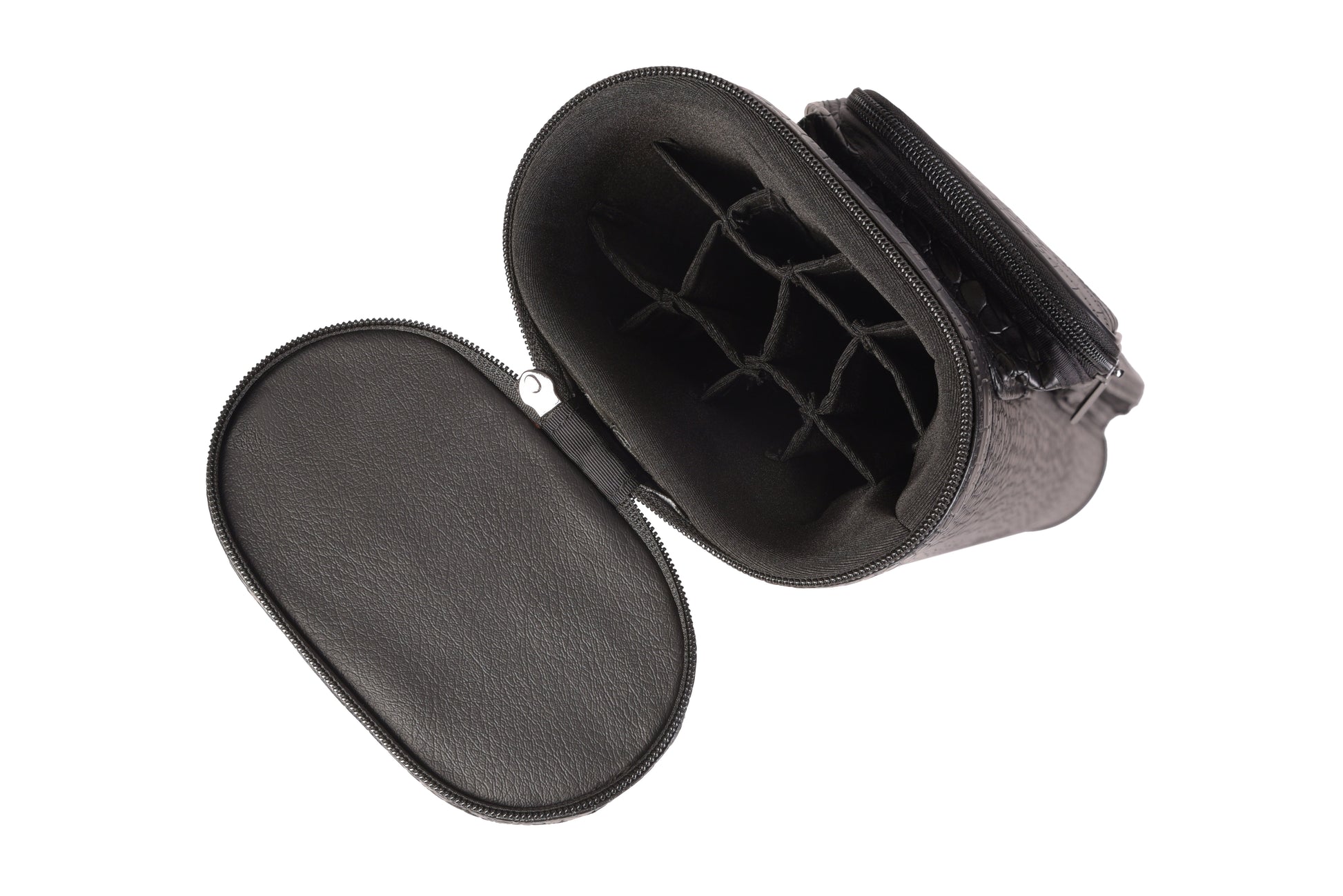Open cue case interior with textured lining visible