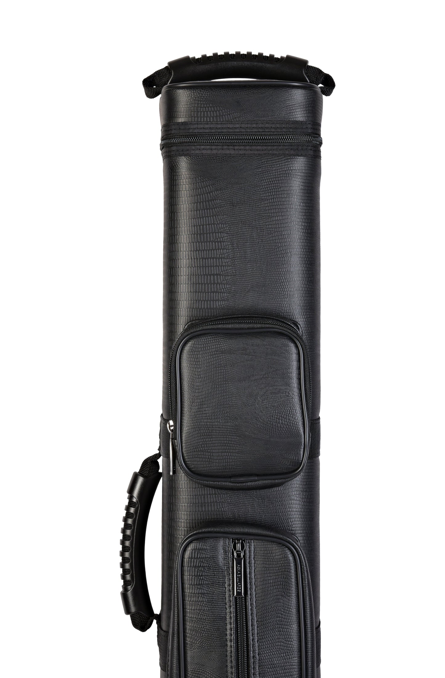 Top view of the cue case with zippered closure and external pockets