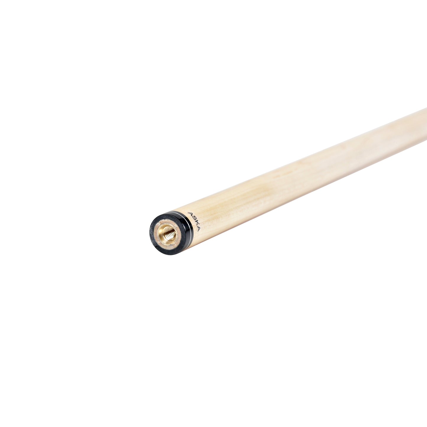 Close-up profile of the cue shaft joint and black collar.