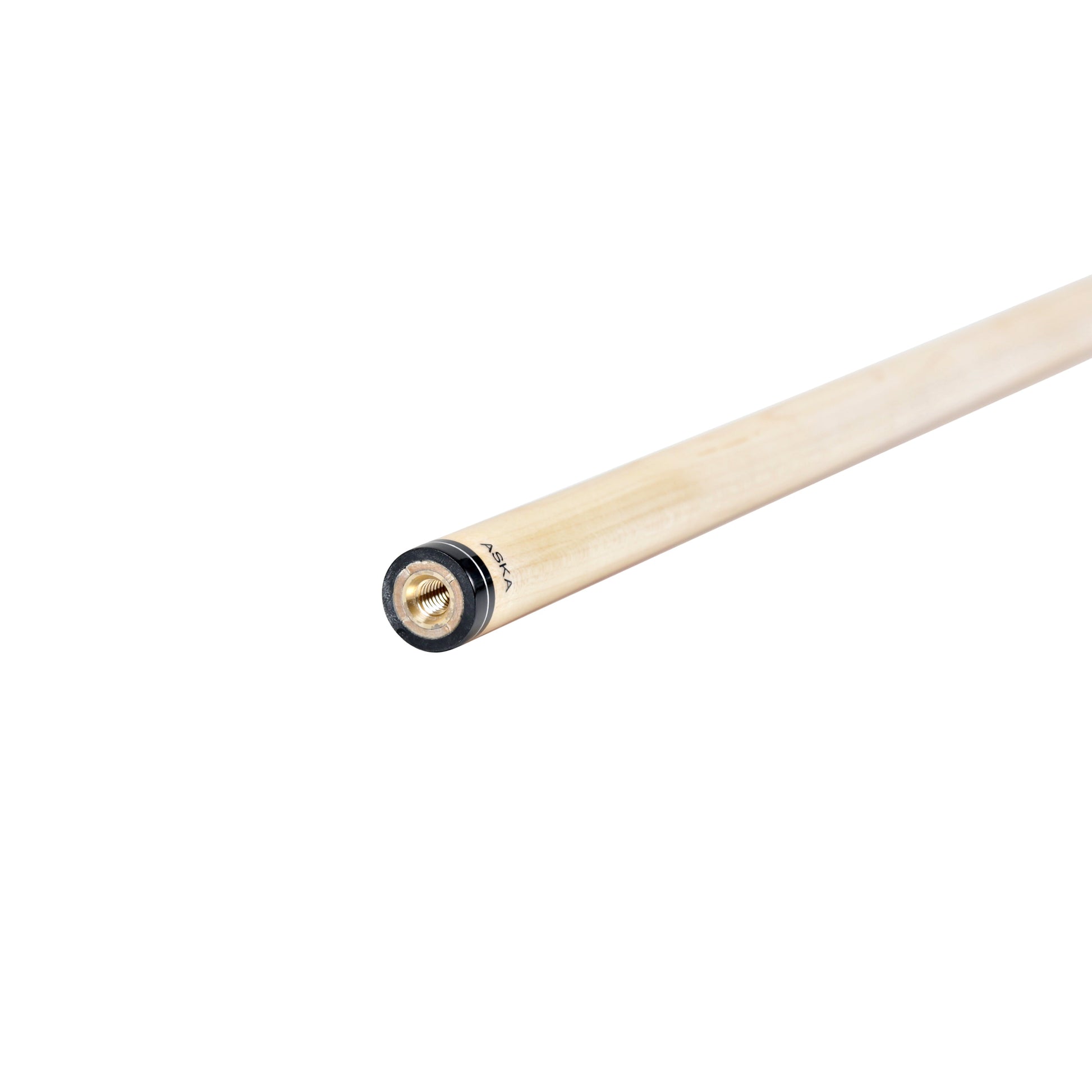 Close-up profile of the cue shaft joint and black collar.