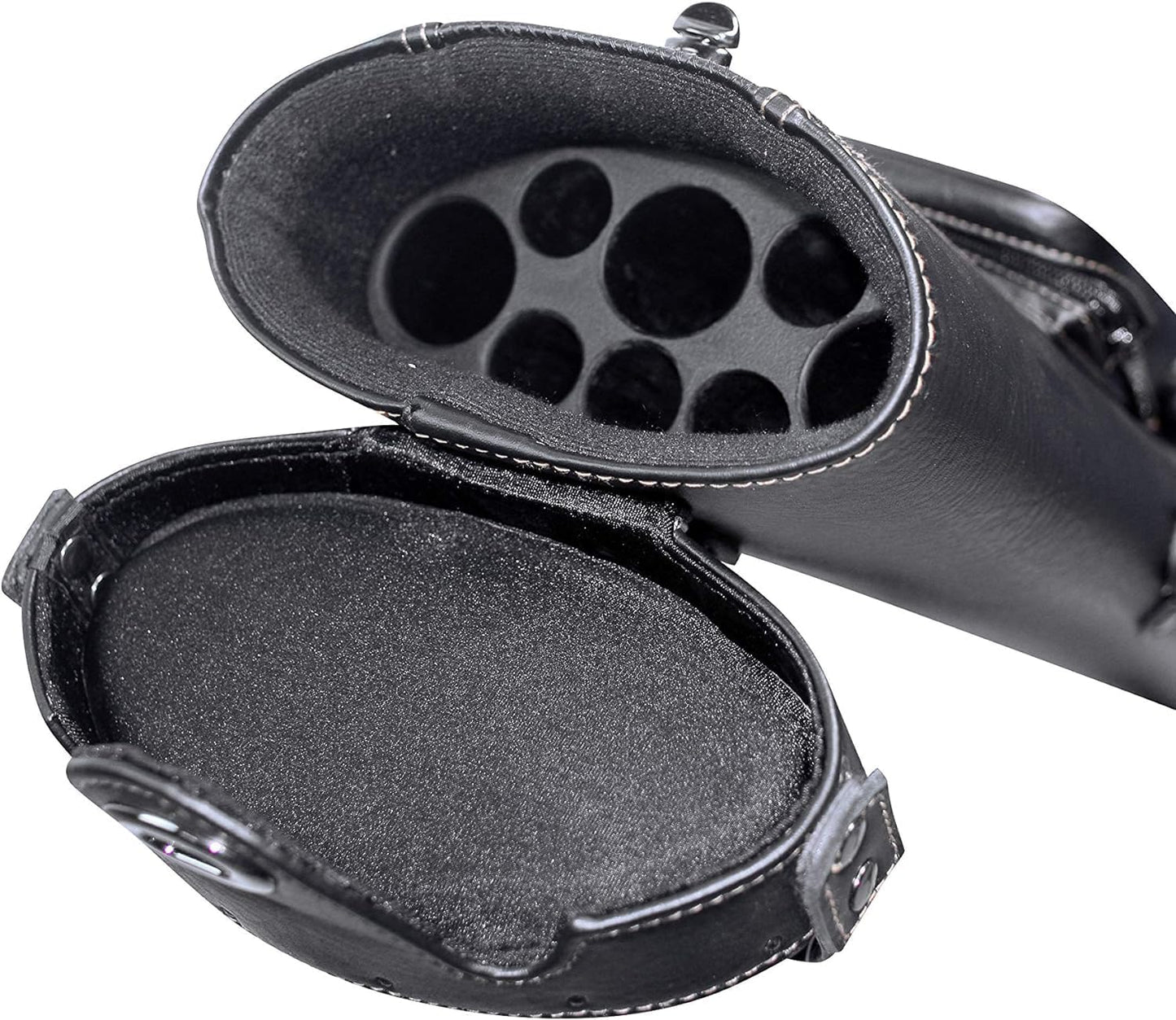 Open interior view of cue case showing compartments for shafts