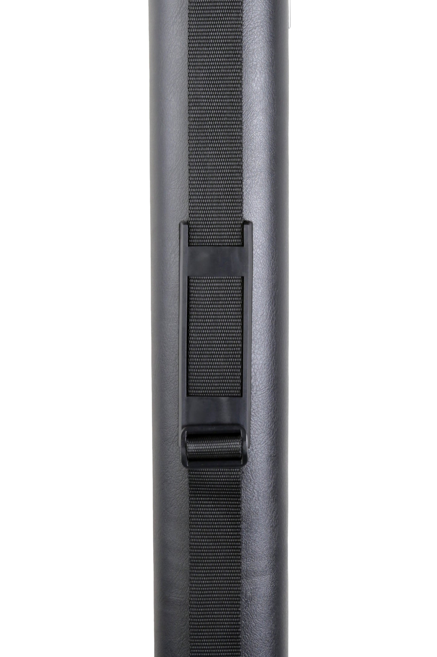 Detailed view of the adjustable shoulder strap attachment on the cue case.