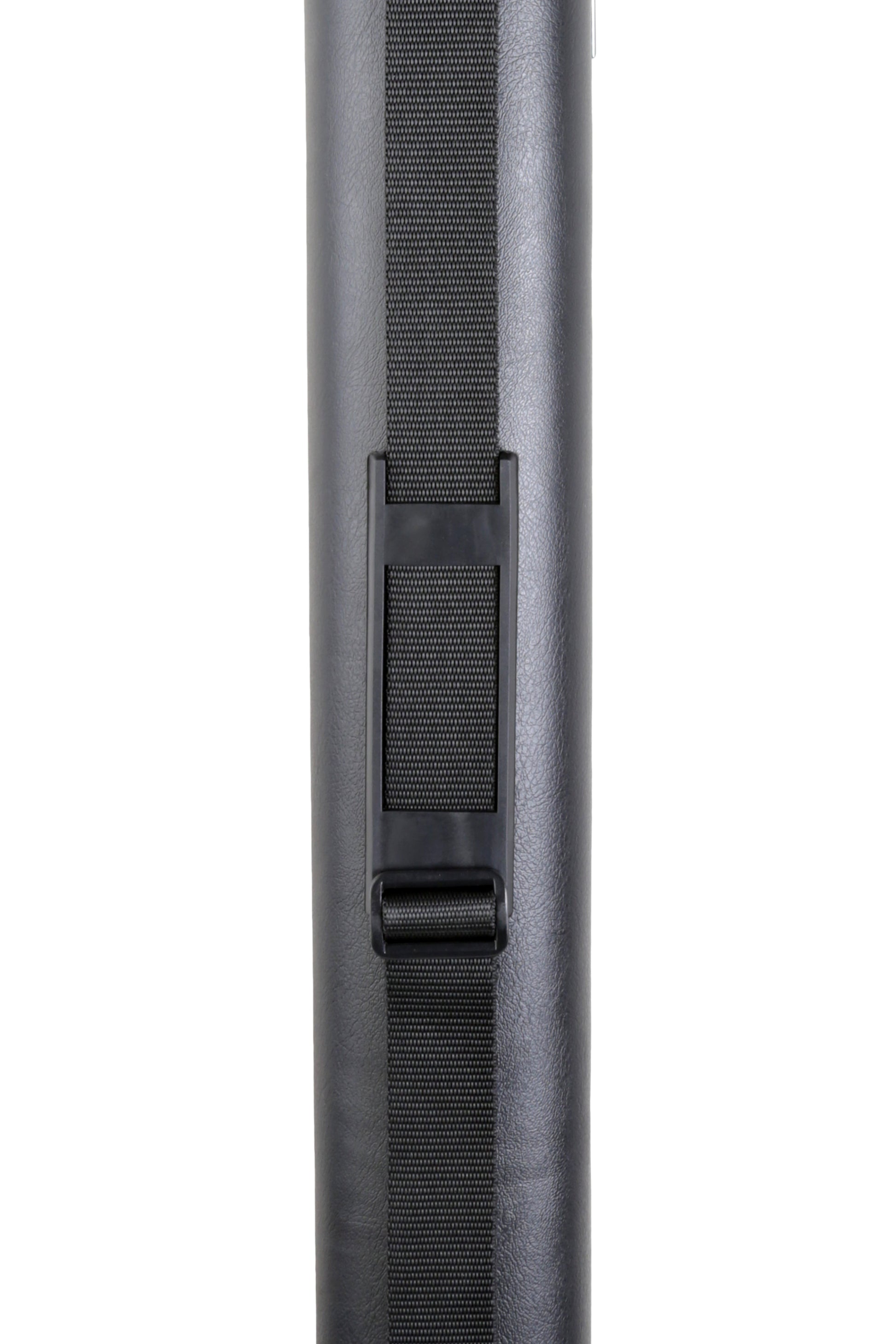 Detailed view of the adjustable shoulder strap attachment on the cue case.