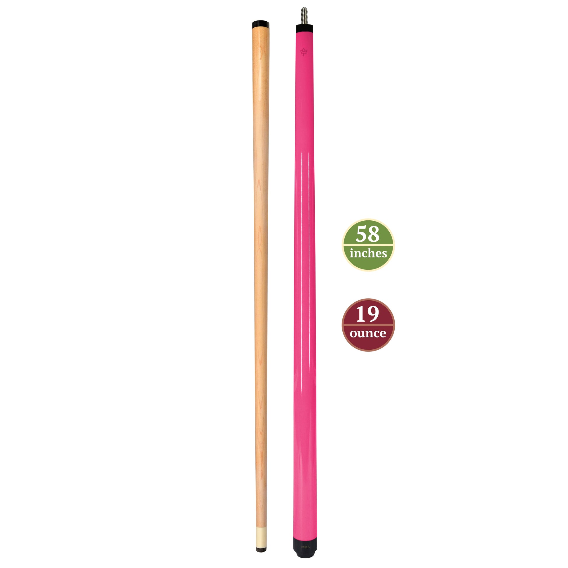 ASKA Neon Pink 52" Short Pool Cue – 19 oz Youth Cue, Maple Shaft, 13mm Tip, 2-Piece (SWP52P)
