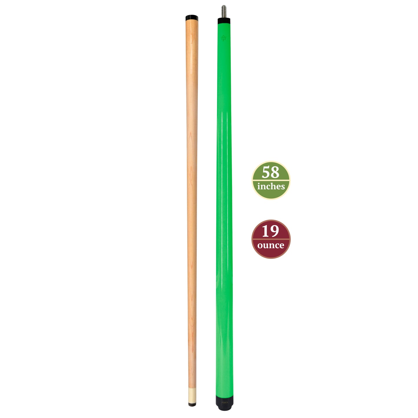 ASKA Neon Green 52" Short Pool Cue – 19 oz Youth Cue, Maple Shaft, 13mm Tip, 2-Piece (SWP52G)