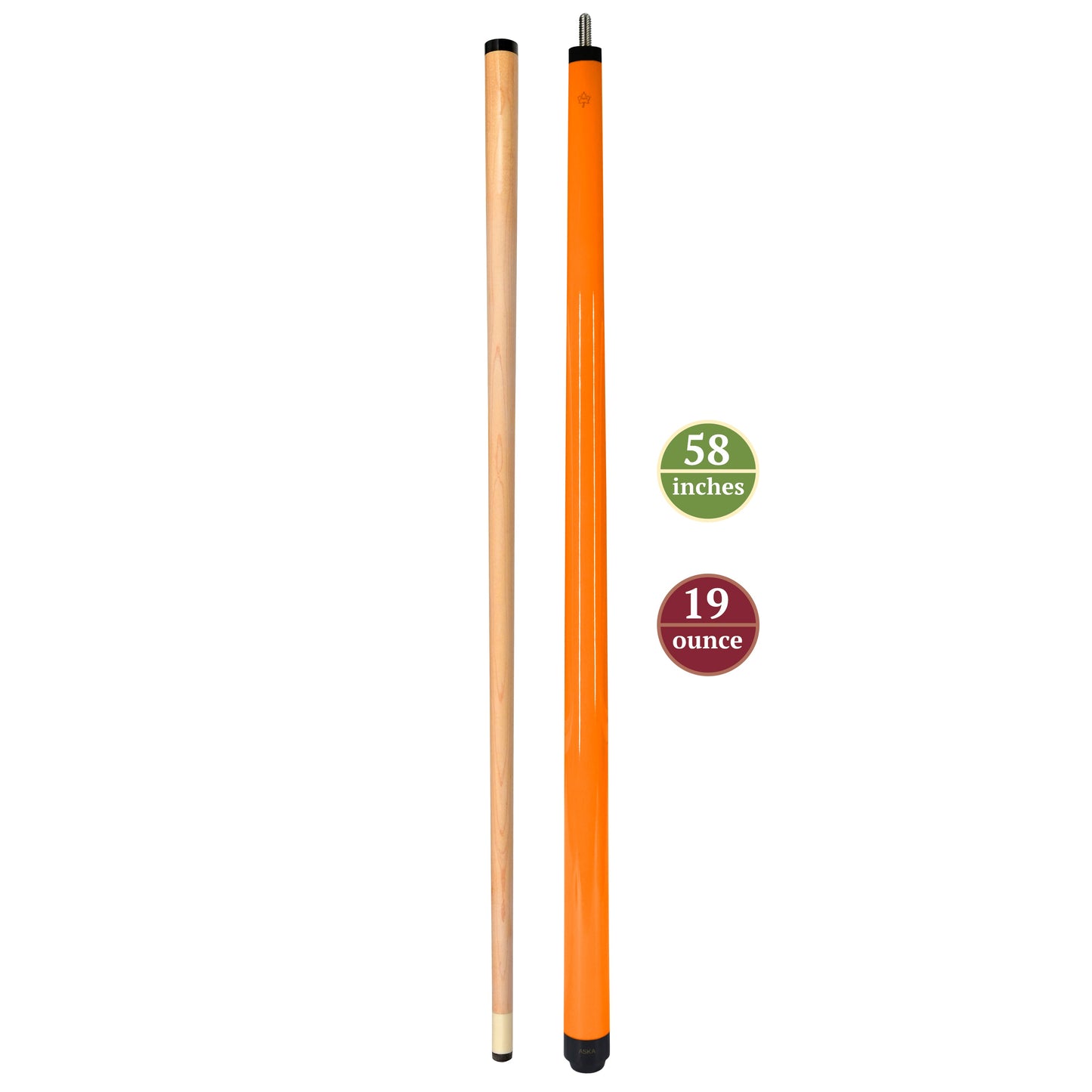 ASKA Blaze Orange 52" Short Pool Cue – 19 oz Youth Cue, Maple Shaft, 13mm Tip, 2-Piece (SWP52O)