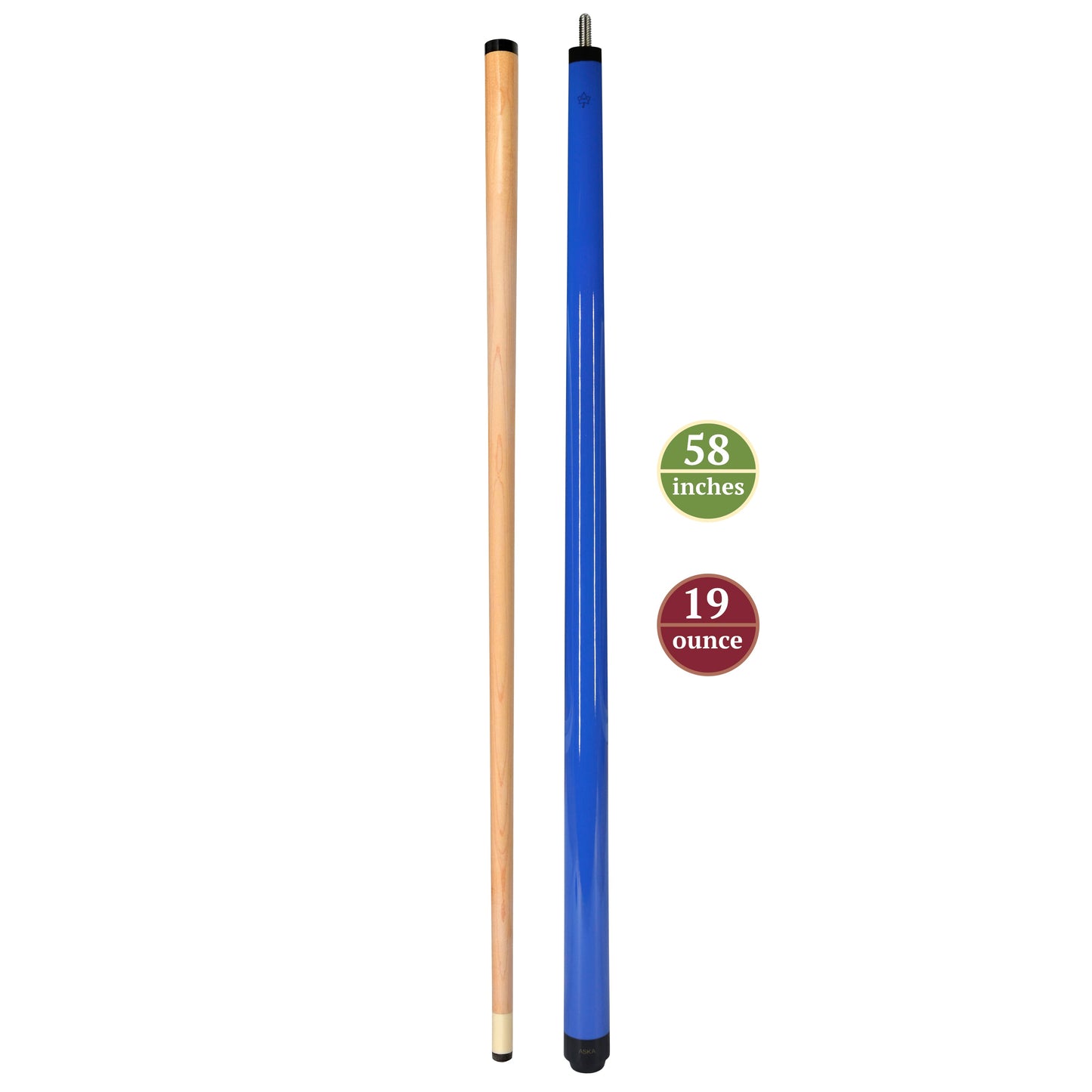 ASKA Bright Blue Short Pool Cue – 36", 42", 48", 52", 58" Youth Cue, Maple Shaft, 13mm Tip, 2-Piece — view 7