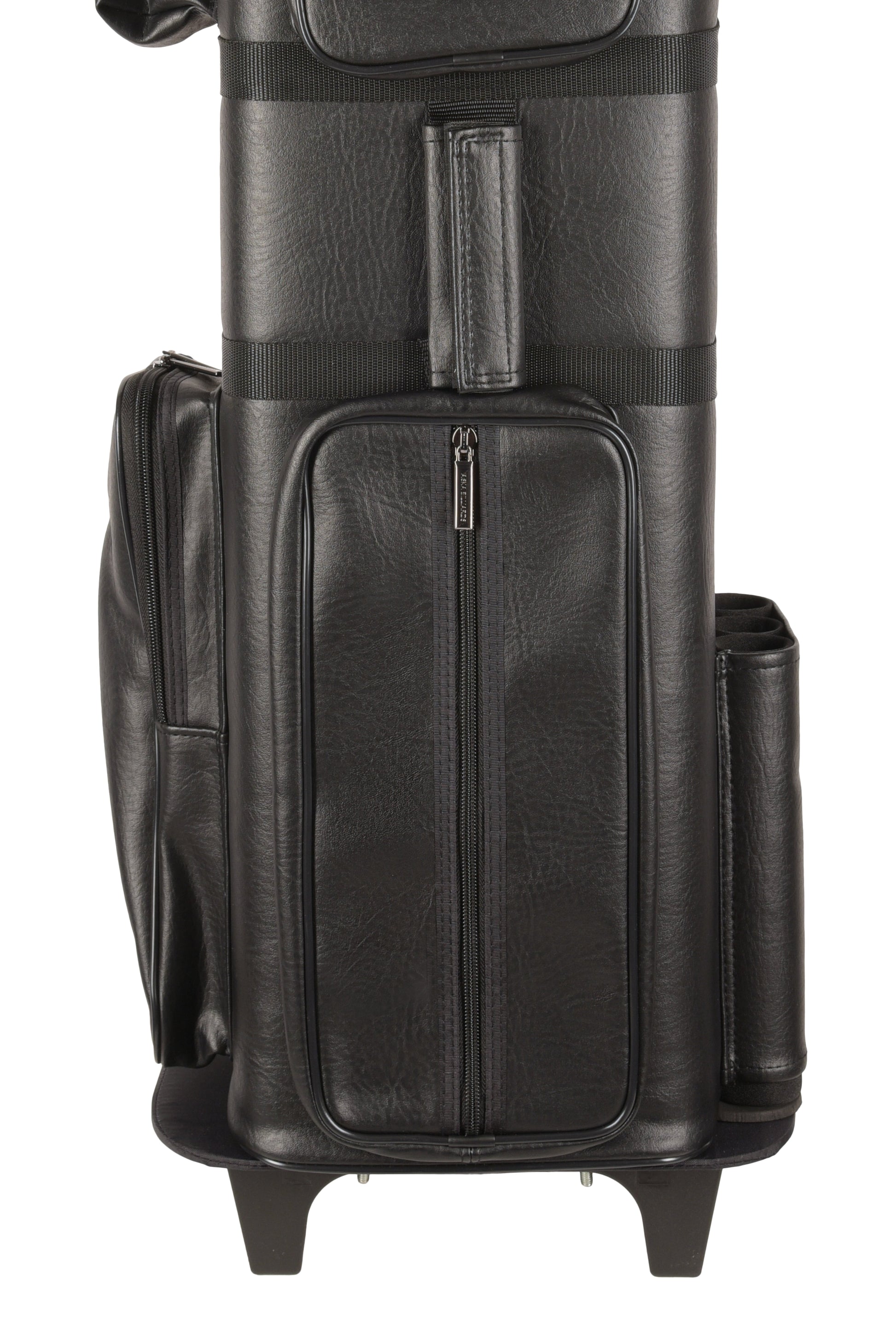 Detail shot of middle compartment zipper and side pocket on cue case