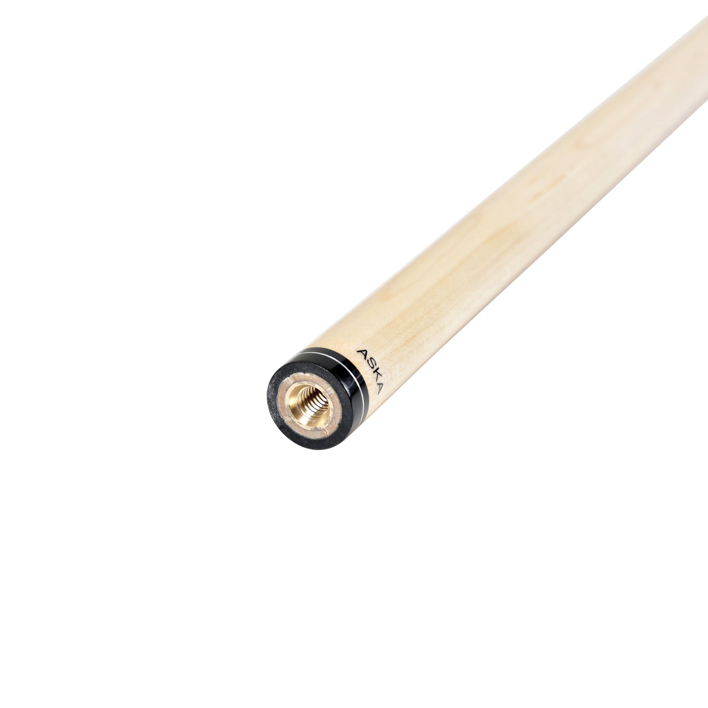 Side view of the cue shaft showing the threaded joint connection.