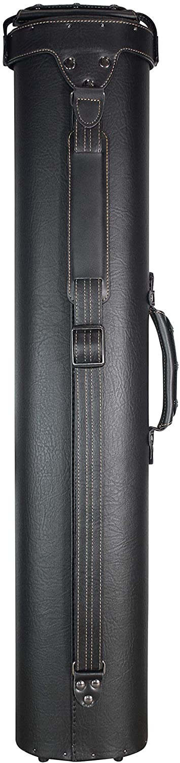 Side profile of the black cue case with latch and handle