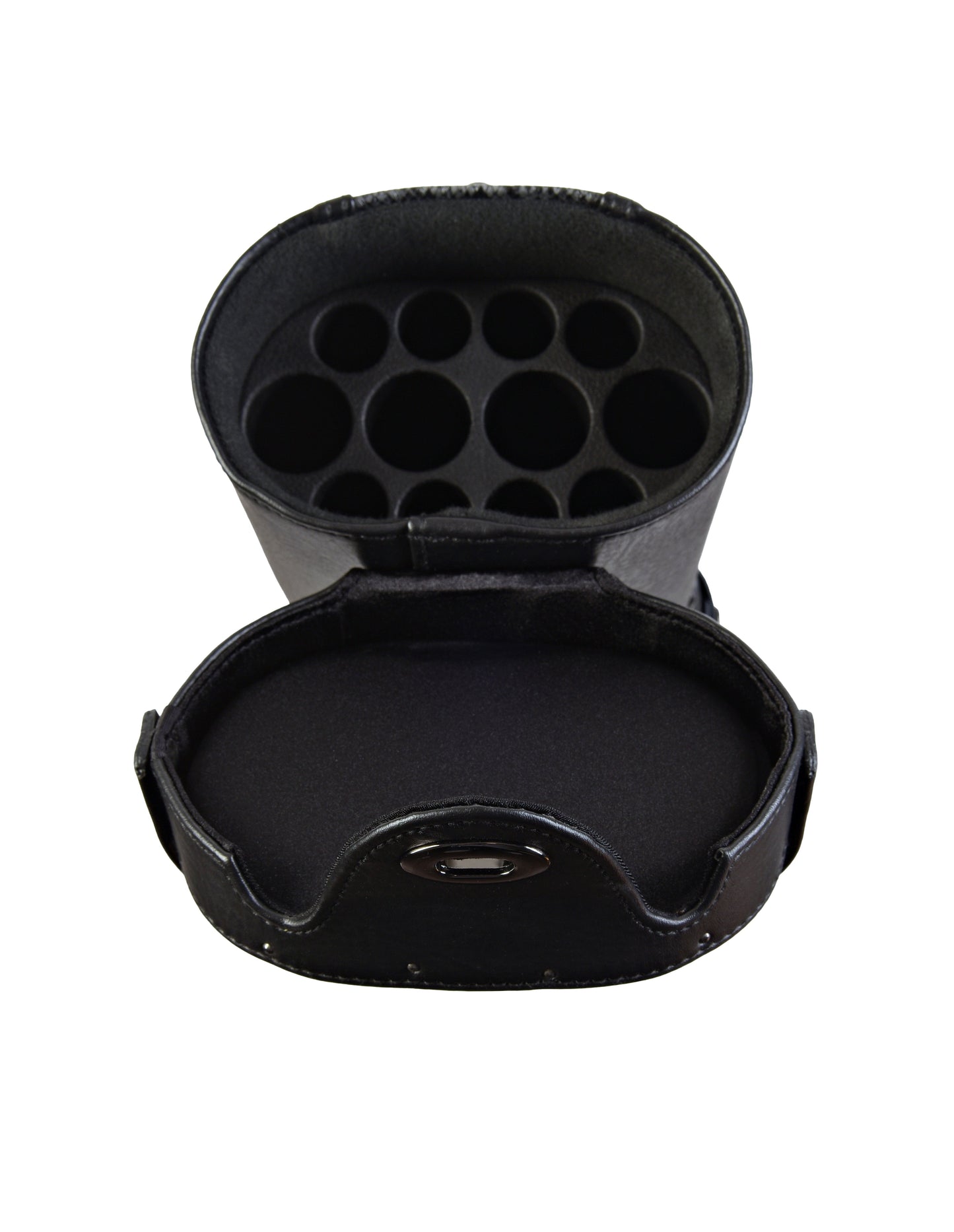 Open interior view of the cue case showing compartments for shafts and butts