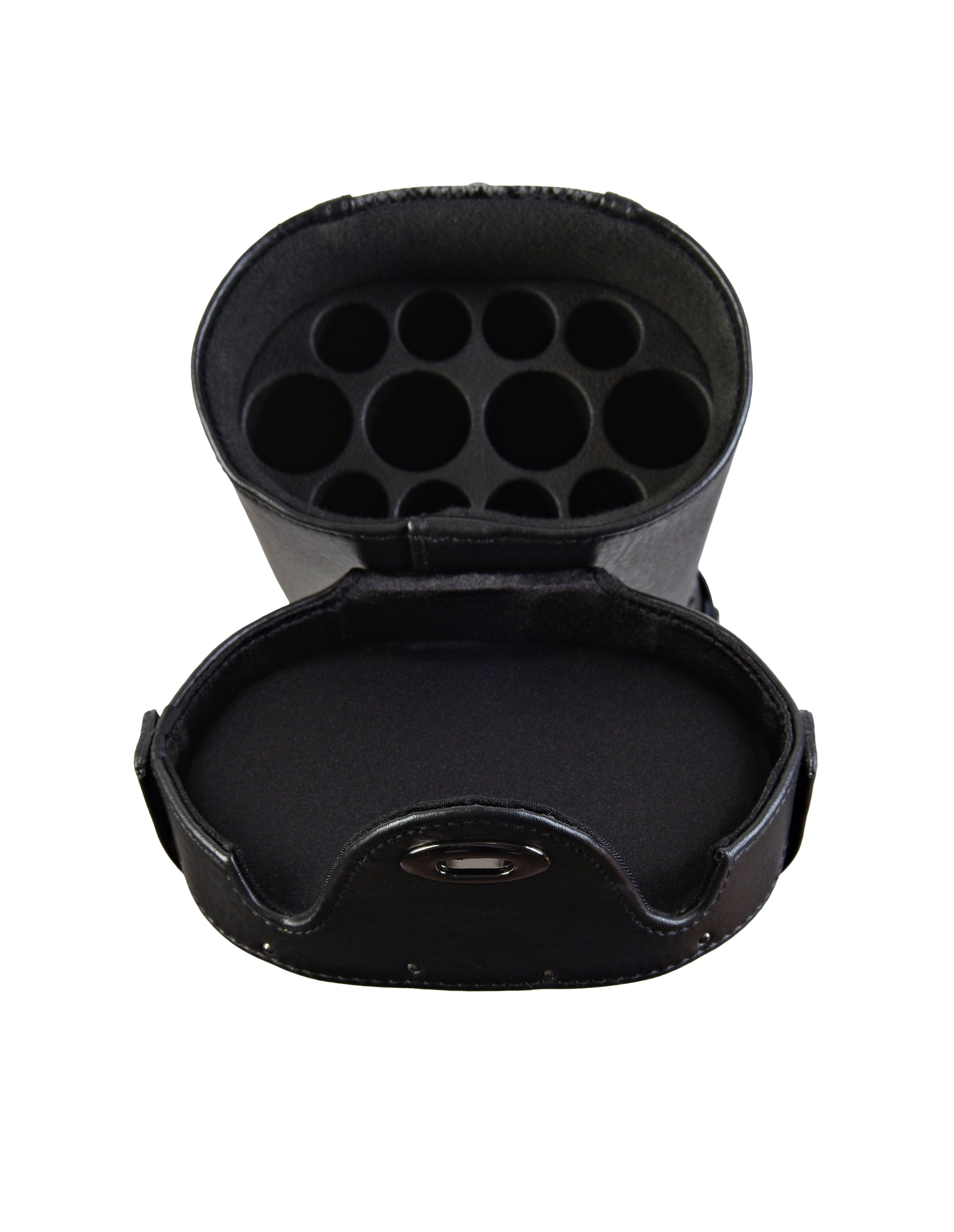 Open interior view of the cue case showing compartments for shafts and butts