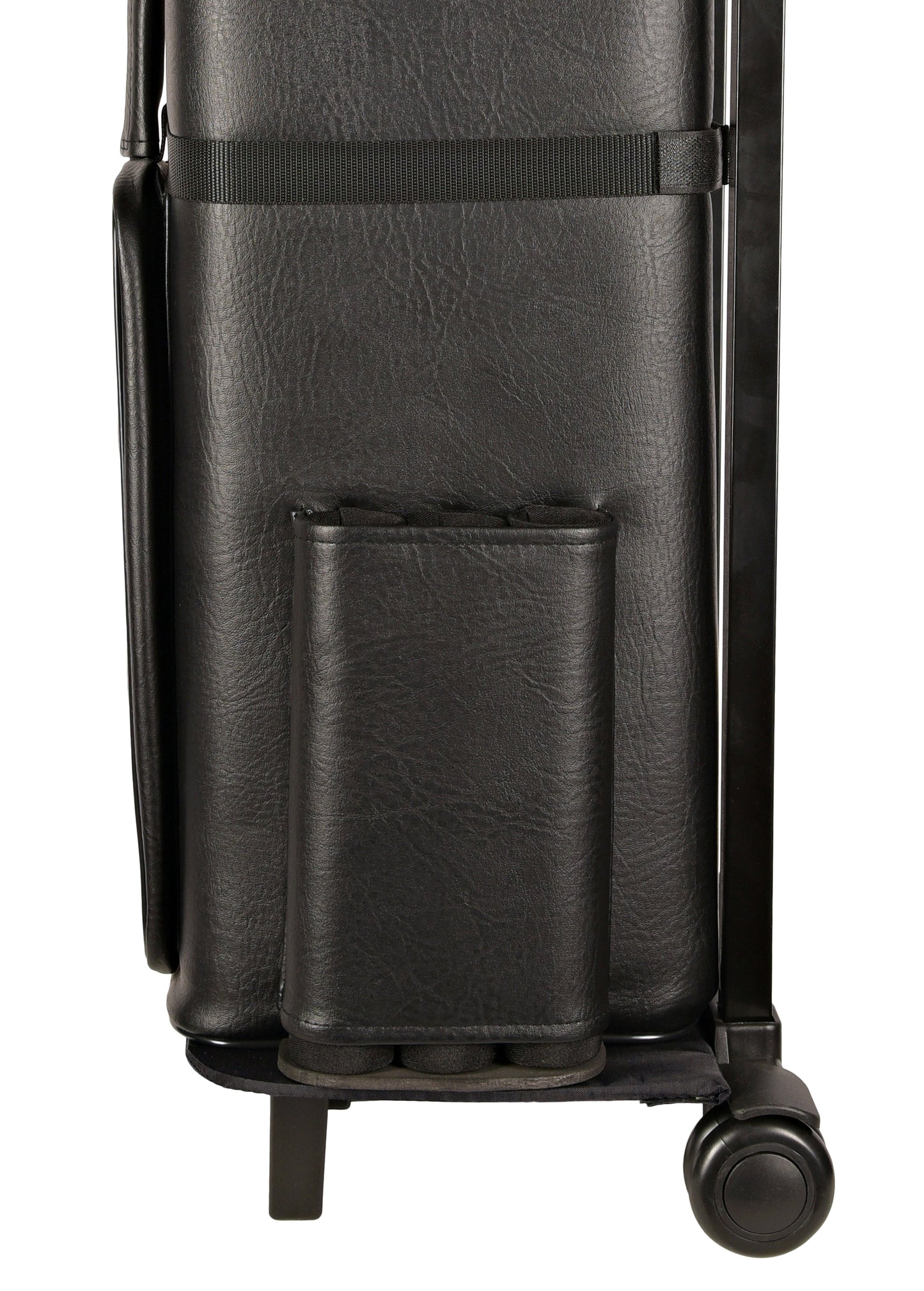 Bottom side of cue case with exterior sleeve and base support