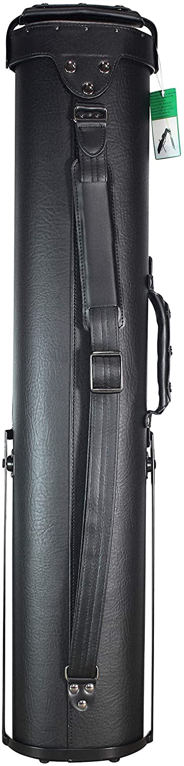 Side profile of the cue case, including a shoulder strap.