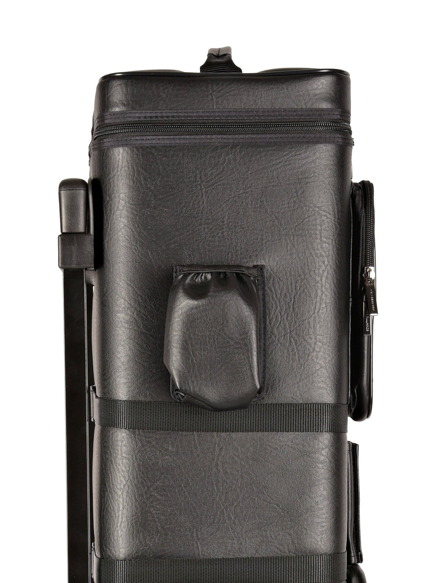 Top section of cue case showing small pouch and main compartment zipper