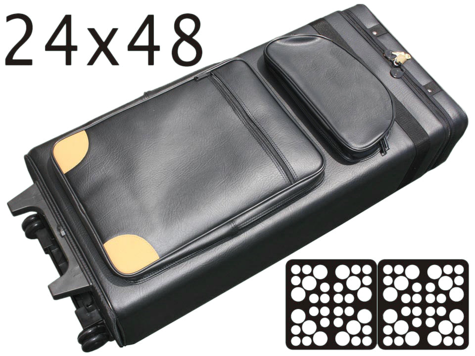 Angled view of cue case with capacity notation and interior foam shown.