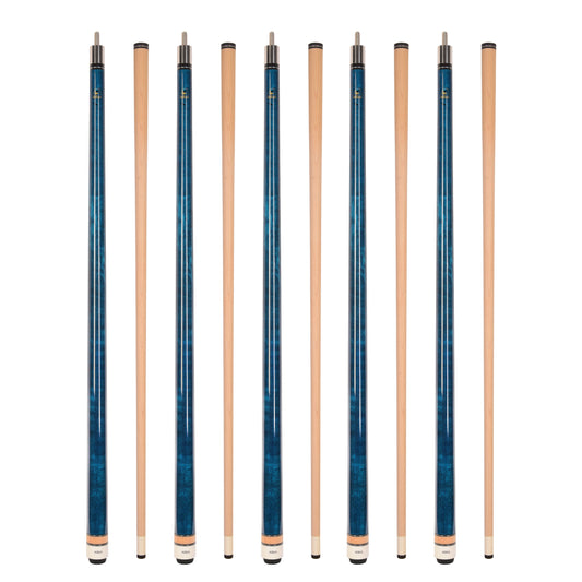 Set of 5 Aska L3 Blue Pool Cue Sticks, 58", 13mm Tip, Hard Rock Canadian Maple Shaft, Wrapless, L3S5BLU