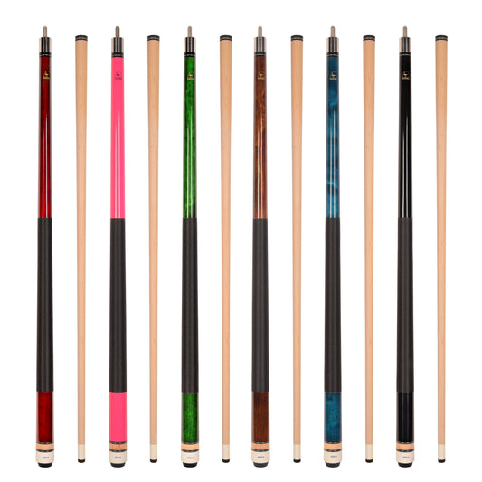 Set of 6 Aska L2 Billiard Pool Cues, 58" Hard Rock Canadian Maple, 13mm Hard Tip, Mixed Weights, L2S6PNK