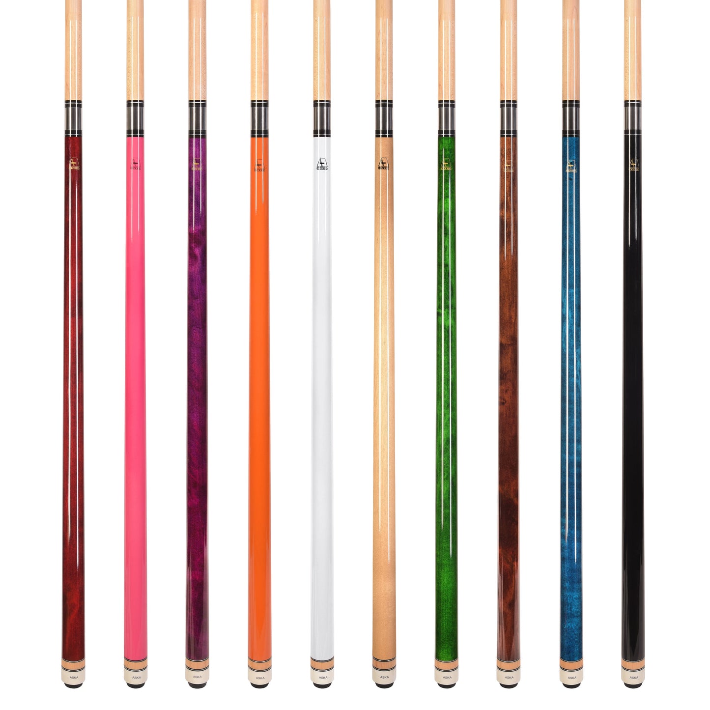 Set of 10 Aska L3 Pool Cue Sticks, 58", 13mm Tip, Hard Rock Canadian Maple Shaft, Wrapless, L3S10A