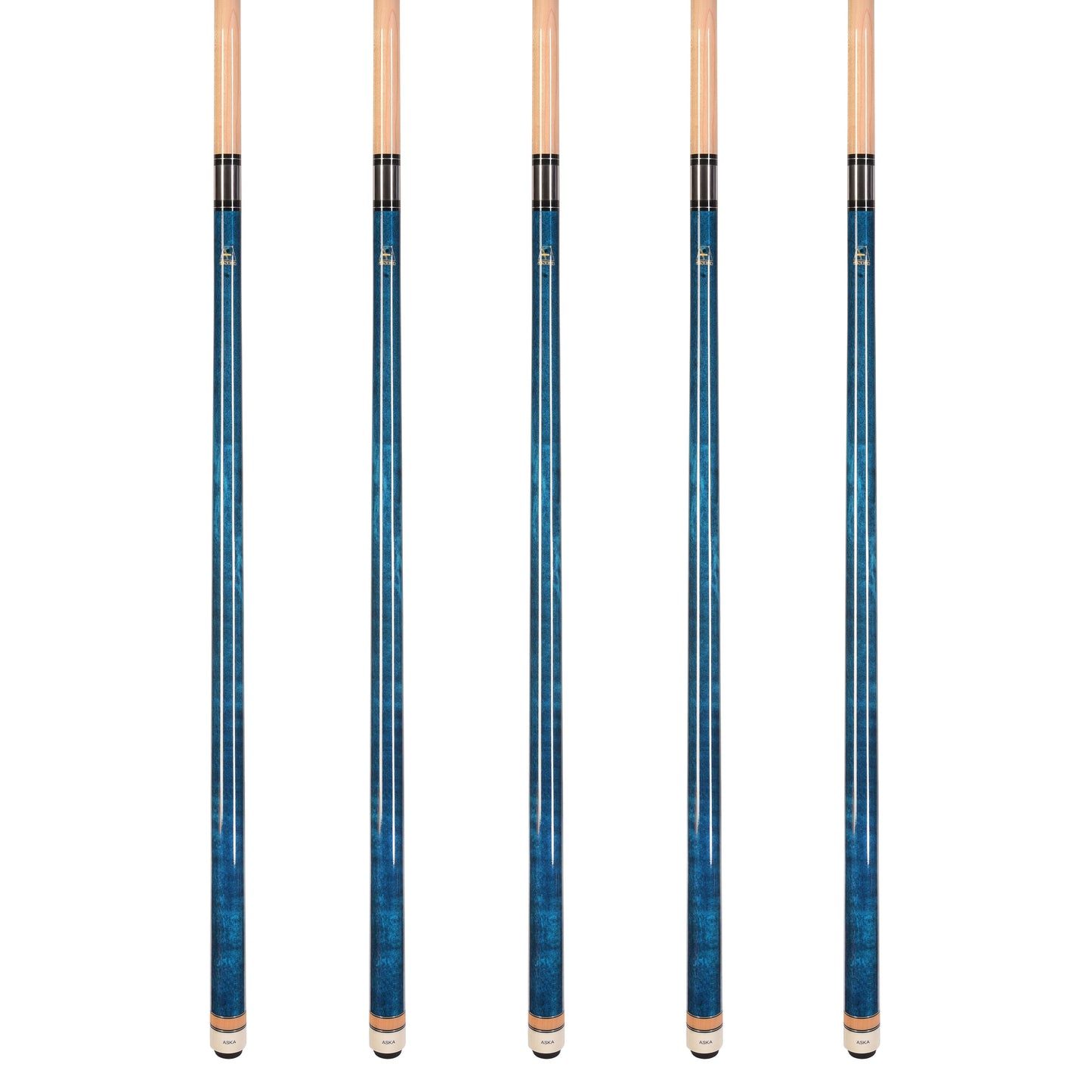 Set of 5 Aska L3 Blue Pool Cue Sticks, 58", 13mm Tip, Hard Rock Canadian Maple Shaft, Wrapless, L3S5BLU