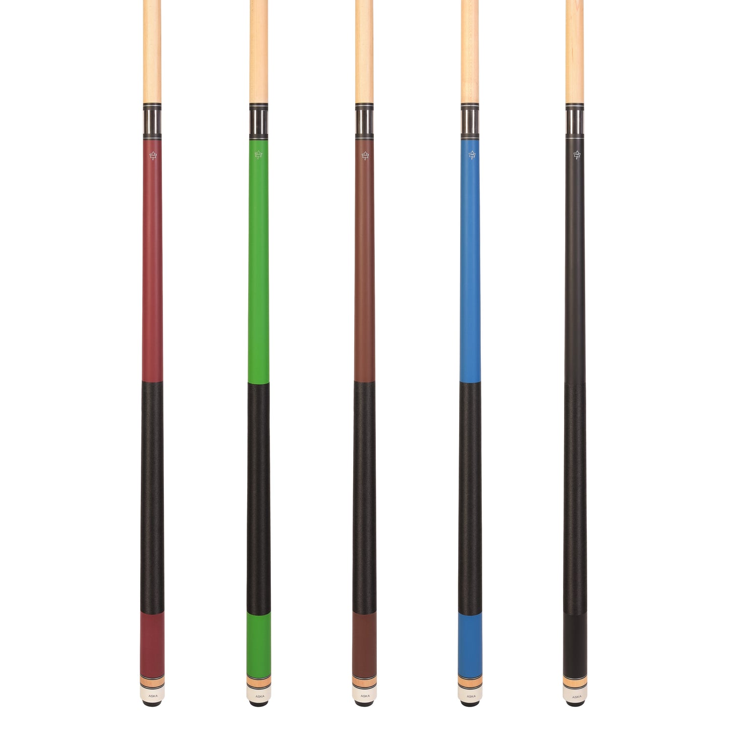 Set of 5 Aska Matte L2 Billiard Pool Cues, 58" Hard Rock Canadian Maple, 13mm Hard Tip, Mixed Weights, L2S5M