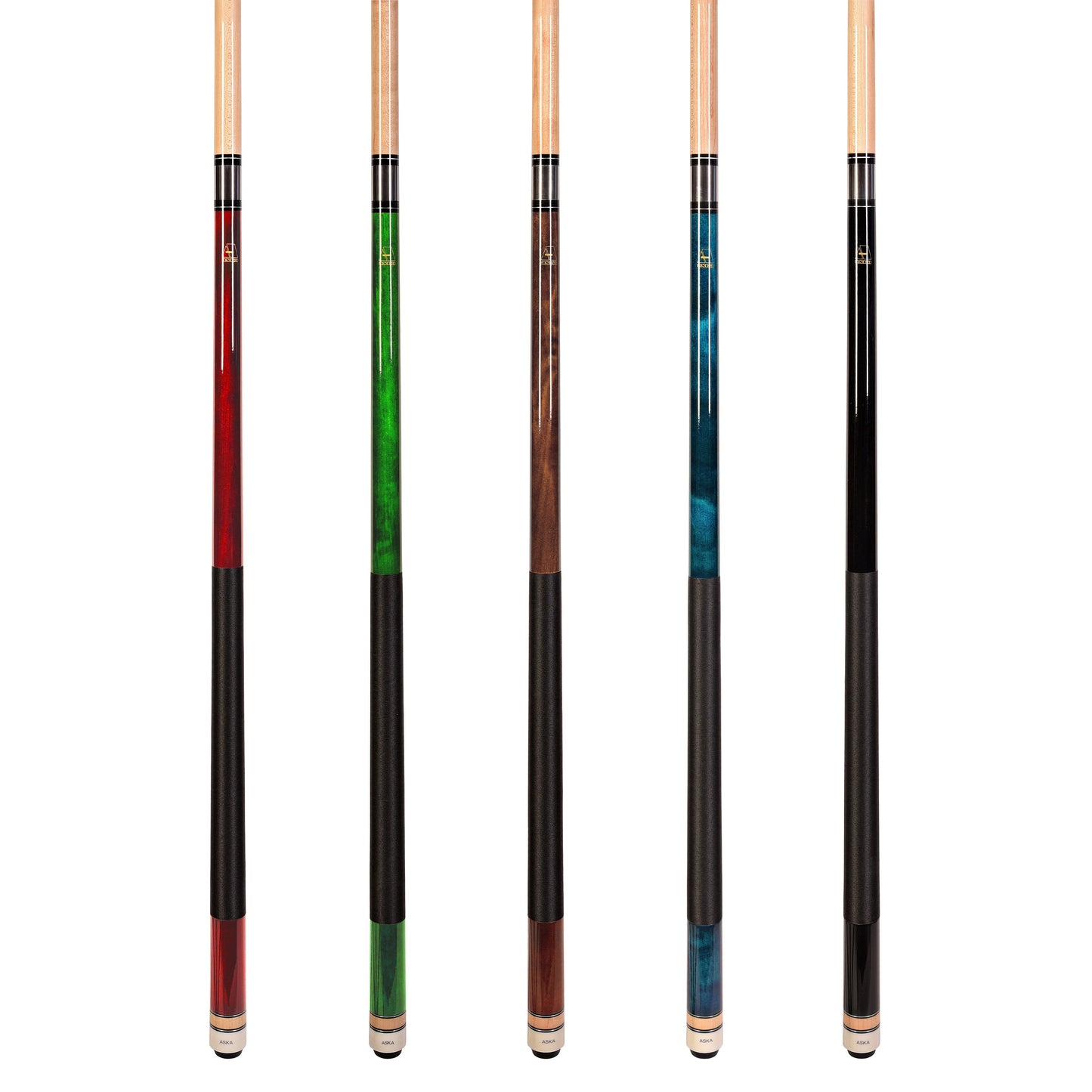 Set of 5 Aska L2 Billiard Pool Cues, 58" Hard Rock Canadian Maple, 13mm Hard Tip, Mixed Weights, L2S5