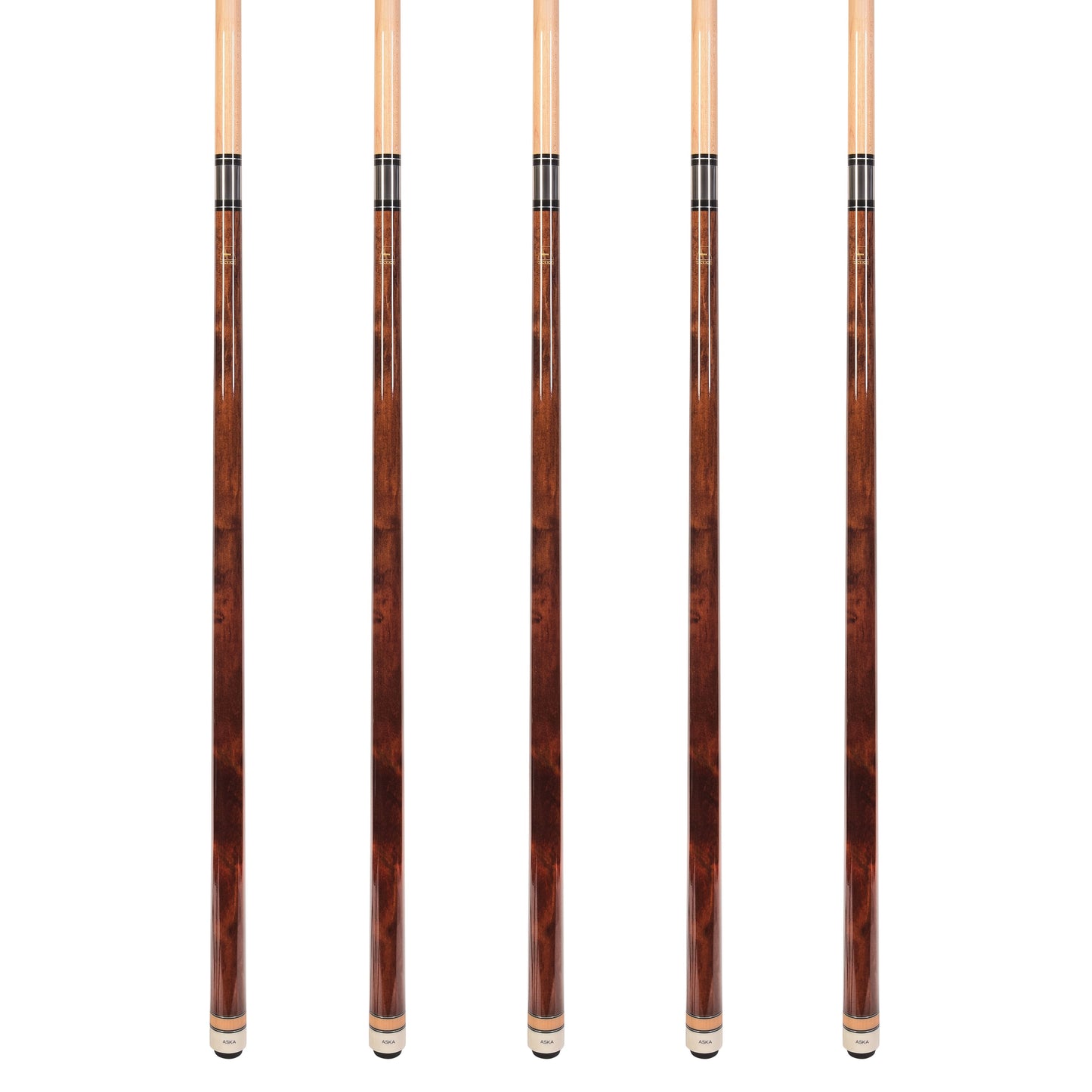 Set of 5 Aska L3 Brown Pool Cue Sticks, 58", 13mm Tip, Hard Rock Canadian Maple Shaft, Wrapless, L3S5BRN