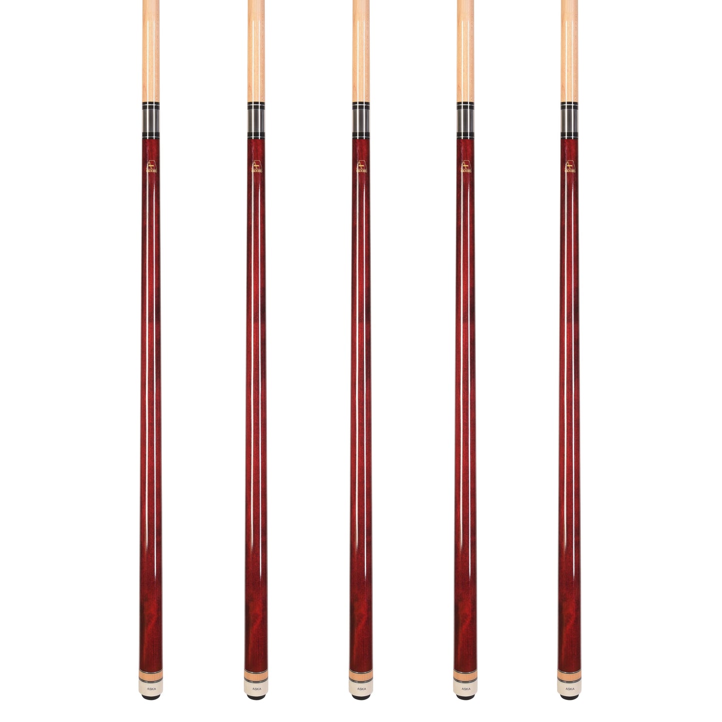 Set of 5 Aska L3 Red Pool Cue Sticks, 58", 13mm Tip, Hard Rock Canadian Maple Shaft, Wrapless, L3S5RD