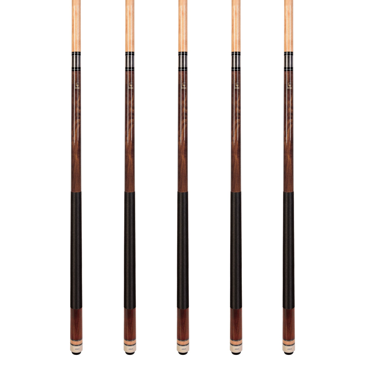 Set of 5 BROWN Aska L2 Billiard Pool Cues, 58" Hard Rock Canadian Maple, 13mm Hard Tip, Mixed Weights, L2S5BRN
