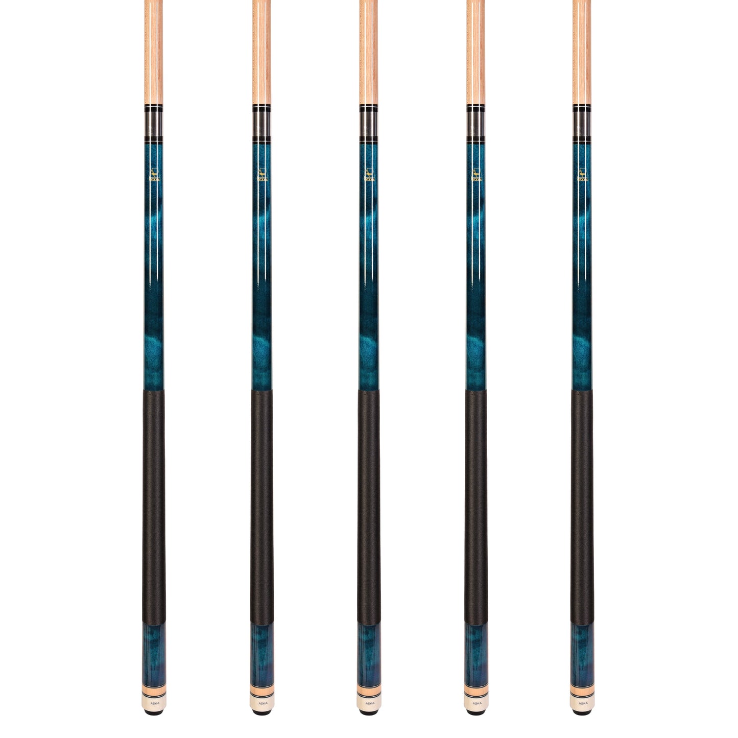 Set of 5 BLUE Aska L2 Billiard Pool Cues, 58" Hard Rock Canadian Maple, 13mm Hard Tip, Mixed Weights, L2S5BLU