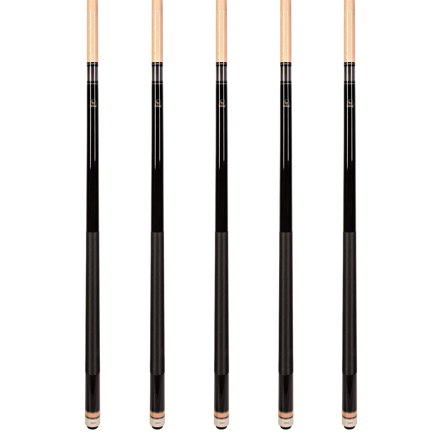 Set of 5 BLACK Aska L2 Billiard Pool Cues, 58" Hard Rock Canadian Maple, 13mm Hard Tip, Mixed Weights, L2S5BLK