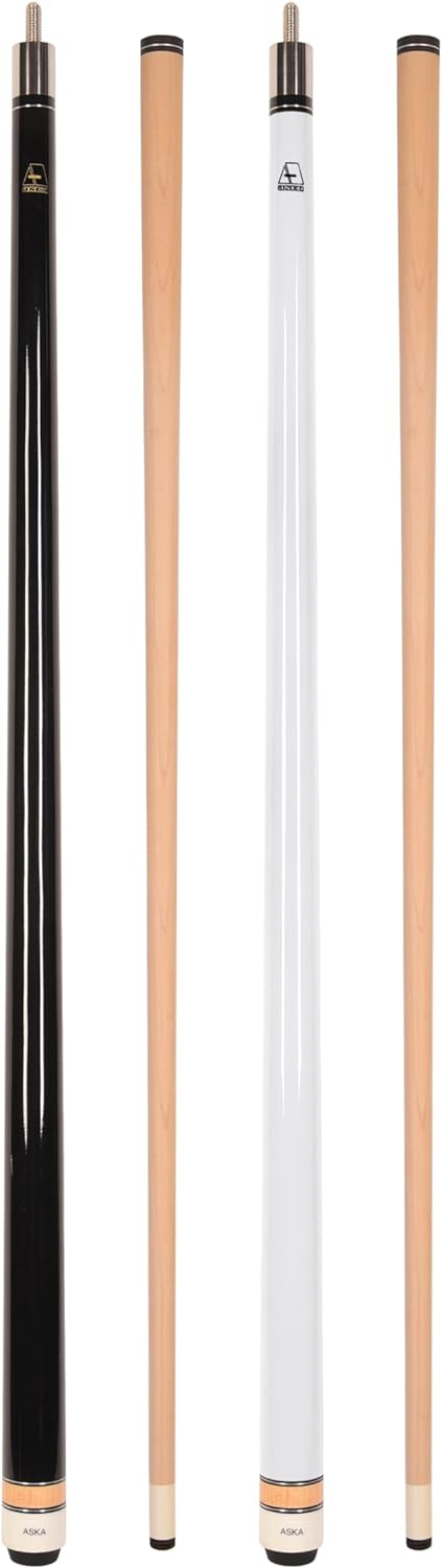 Set of 2 Aska Billiards Pool Cues, 58" Hard Rock Canadian Maple, 13mm Hard Tip, Choice of Colors