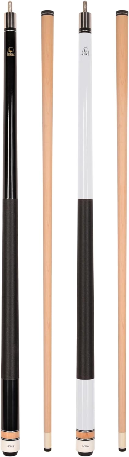 Set of 2 Aska Billiards Pool Cues, 58" Hard Rock Canadian Maple, 13mm Hard Tip, Choice of Colors