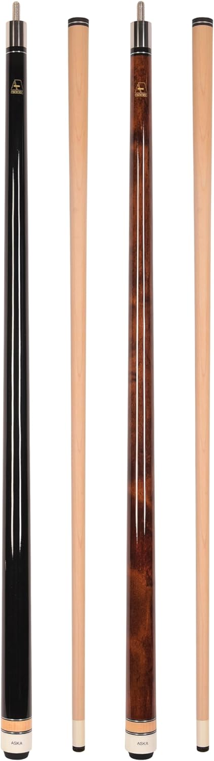 Set of 2 Aska Billiards Pool Cues, 58" Hard Rock Canadian Maple, 13mm Hard Tip, Choice of Colors