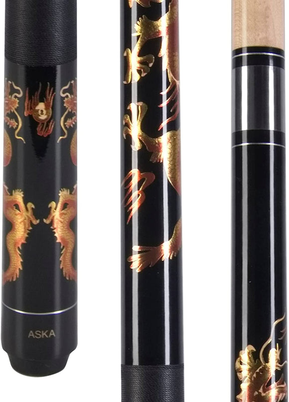 ASKA Custom Golden Dragon Pool Cue Stick, Irish Linen Wrap