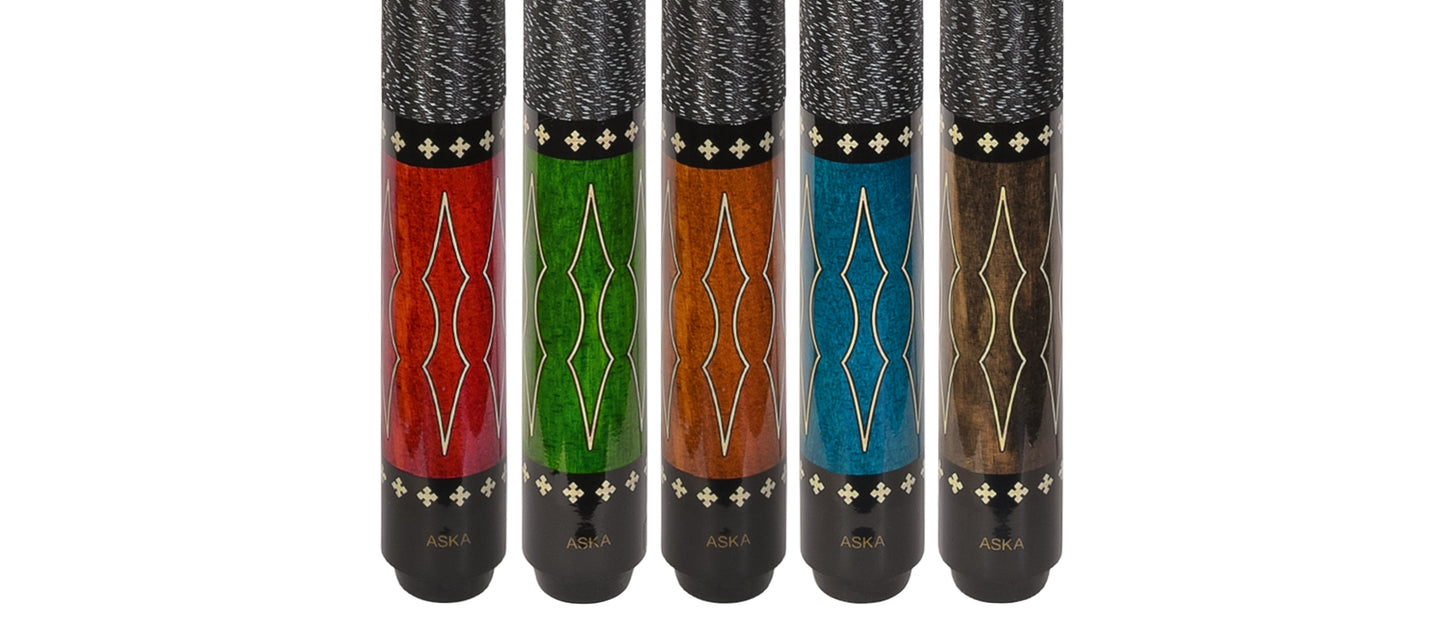 ASKA Set of 5 Pool Cue Sticks 58", Hard Rock Canadian Maple, 13mm Hard Glued On Tip, Mixed Weights and Colors, L22S5