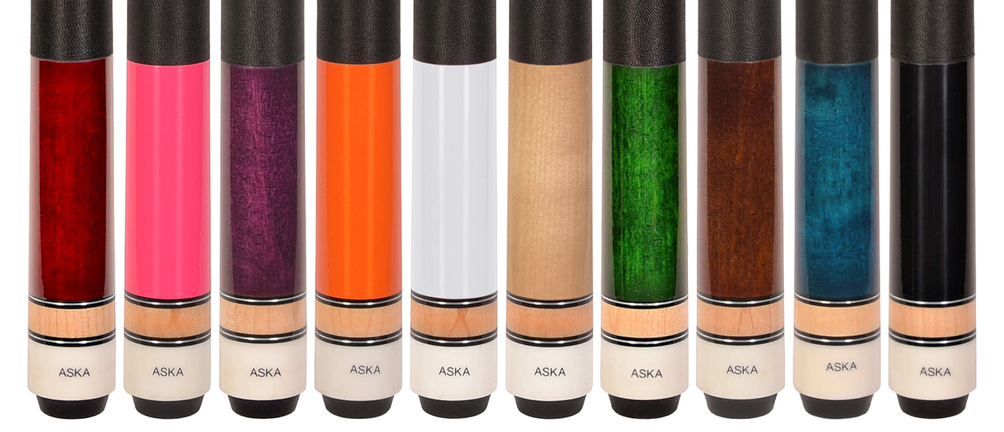 Set of 10 Aska L2 Billiard Pool Cues, 58" Hard Rock Canadian Maple, 13mm Hard Leather Tip, Mixed Weights, L2S10A