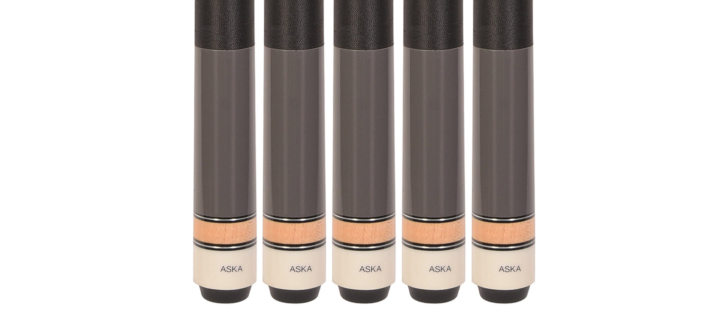 Set of 5 Grey Aska L2 Billiard Pool Cues, 58" Hard Rock Canadian Maple, 13mm Hard Tip, Mixed Weights, L2S5GRY