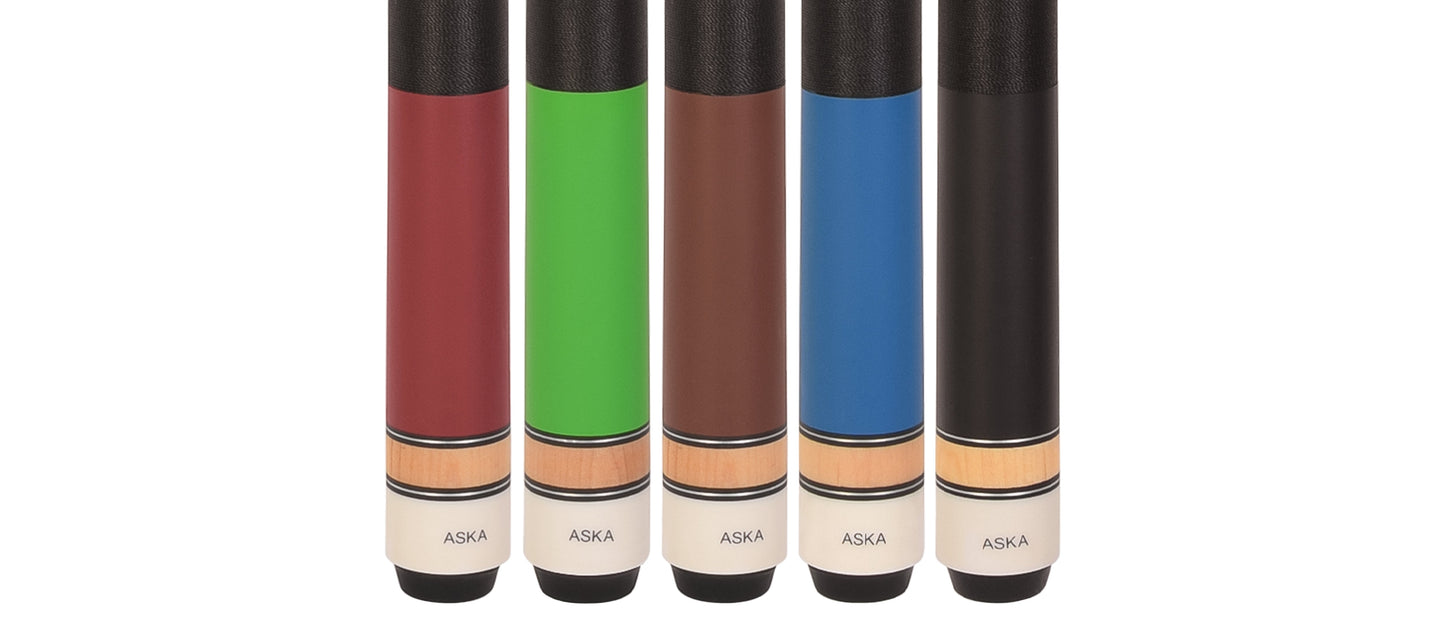 Set of 5 Aska Matte L2 Billiard Pool Cues, 58" Hard Rock Canadian Maple, 13mm Hard Tip, Mixed Weights, L2S5M