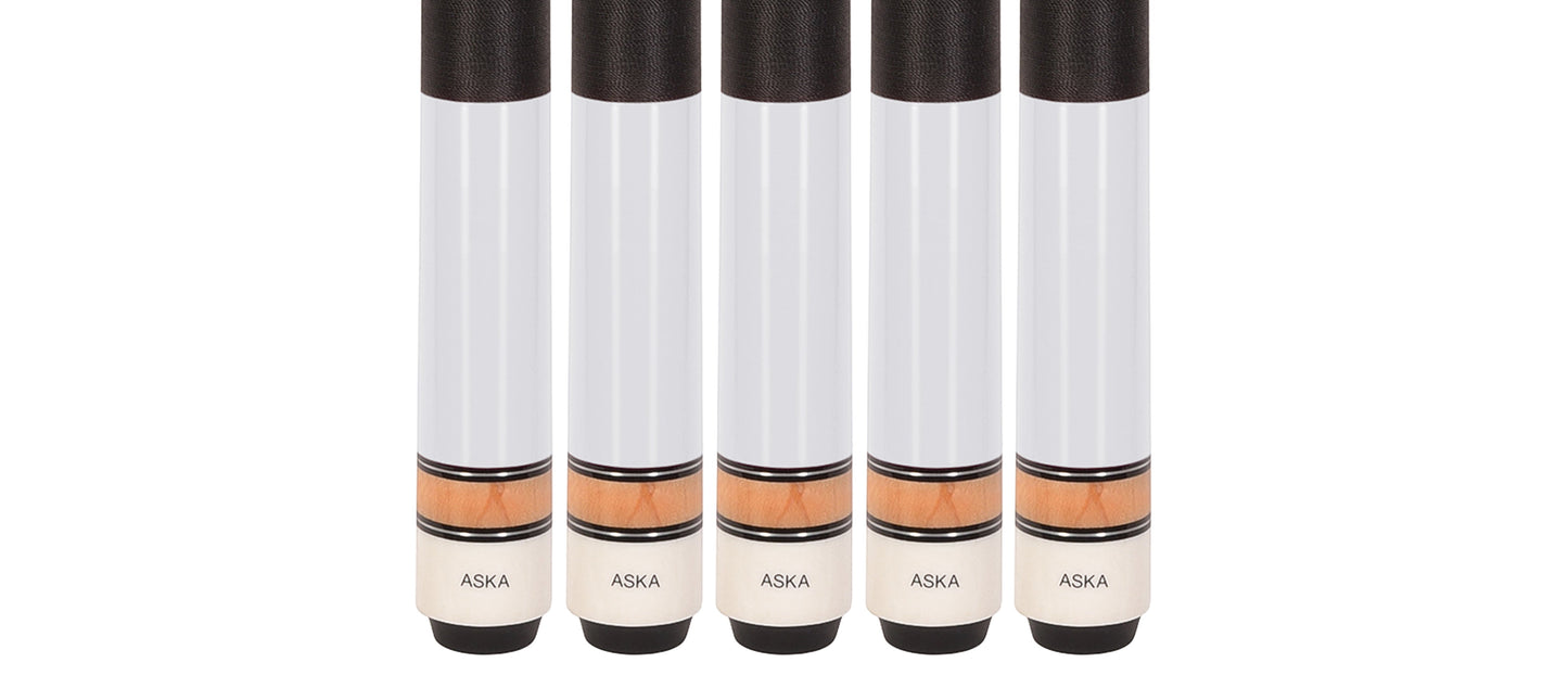 Set of 5 WHITE Aska L2 Billiard Pool Cues, 58" Hard Rock Canadian Maple, 13mm Hard Tip, Mixed Weights, L2S5WHT