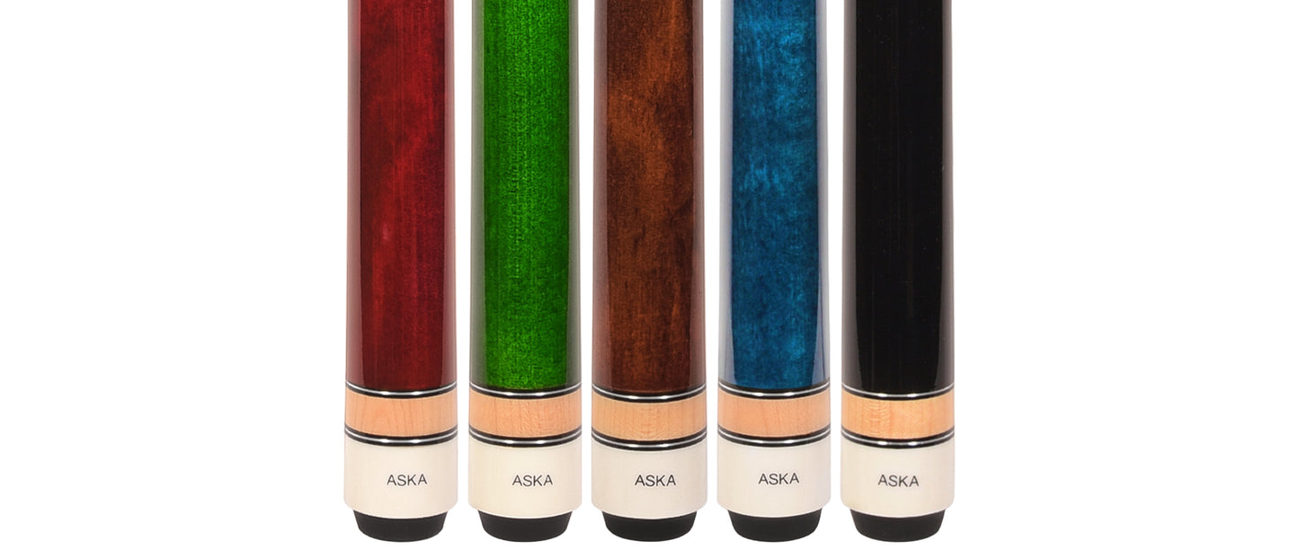 Set of 5 Aska L3 Pool Cue Sticks, 58", 13mm Tip, Hard Rock Canadian Maple Shaft, Wrapless, L3S5