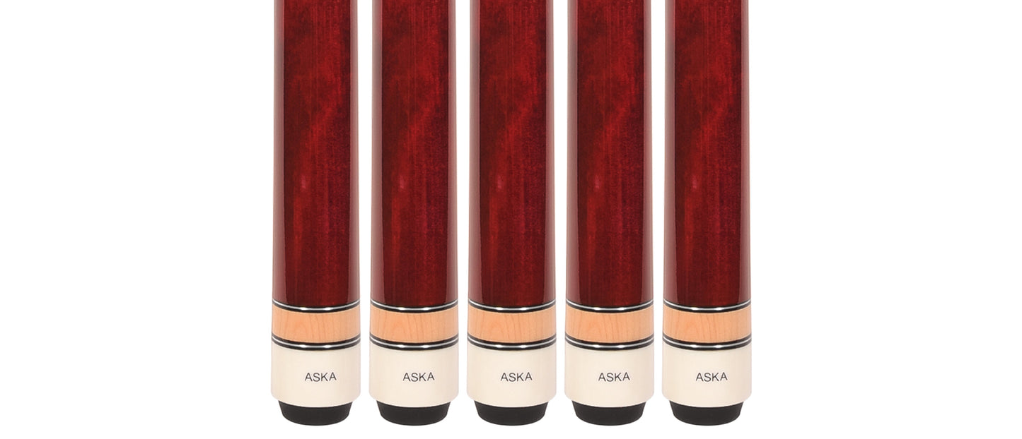 Set of 5 Aska L3 Red Pool Cue Sticks, 58", 13mm Tip, Hard Rock Canadian Maple Shaft, Wrapless, L3S5RD