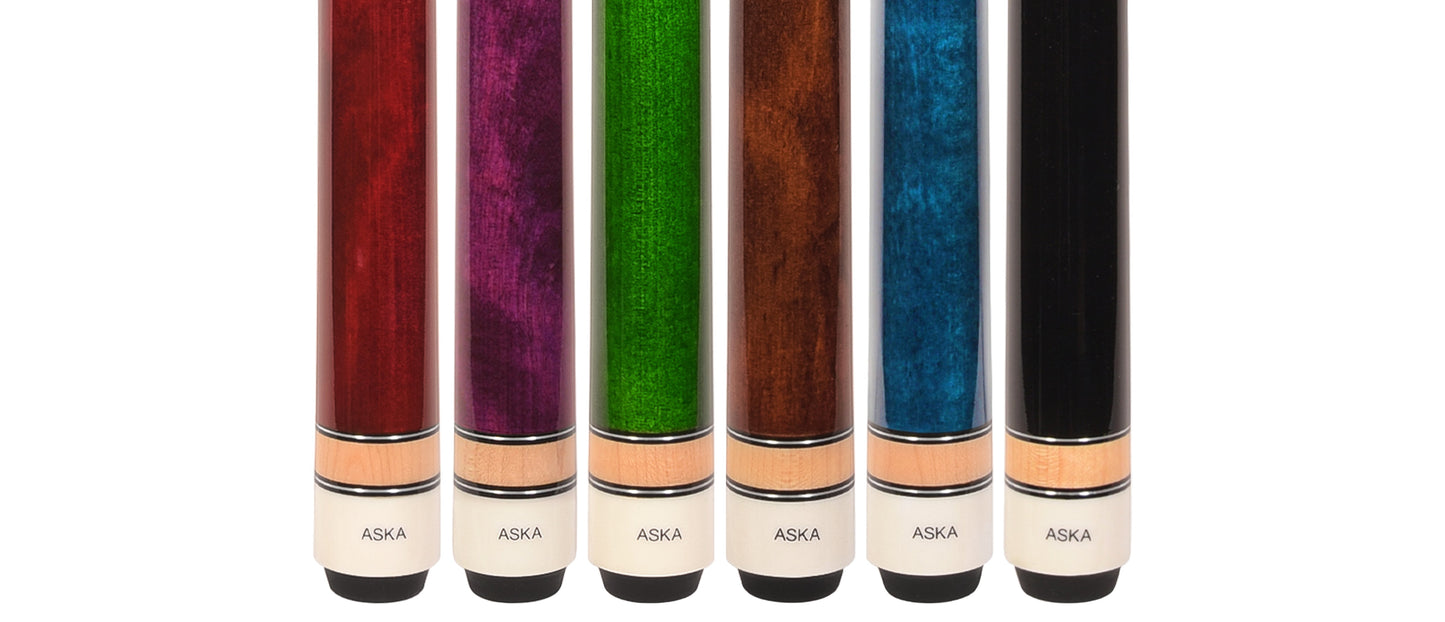 Set of 6 Aska L3 Pool Cue Sticks, 58", 13mm Tip, Hard Rock Canadian Maple Shaft, Wrapless, L3S6