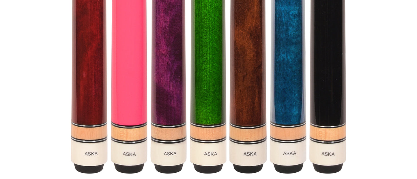 Set of 7 Aska L3 Pool Cue Sticks, 58", 13mm Tip, Hard Rock Canadian Maple Shaft, Wrapless, L3S7
