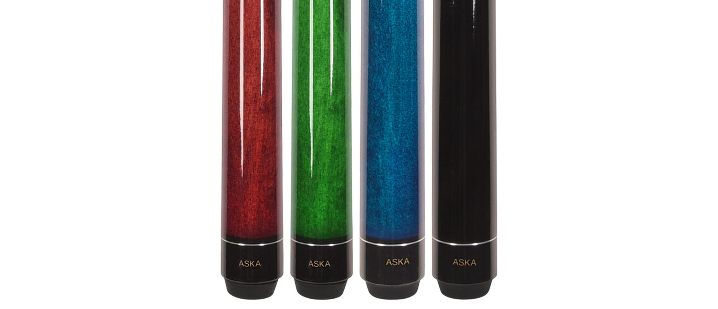 Set of 4 Aska LECN Billiard Pool Cues, 58" Hard Rock Canadian Maple, 13mm Hard Leather Tip, Mixed Weights and Colors, LECN4