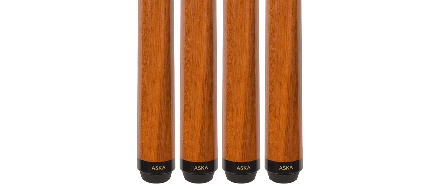 Set of 4 Aska SP1 Malaswood Sneaky Pete Billiard Pool Cue Sticks, 58" Hard Rock Canadian Maple, 13mm Hard Le Pro Tip, 2-Piece Construction. SP1S4