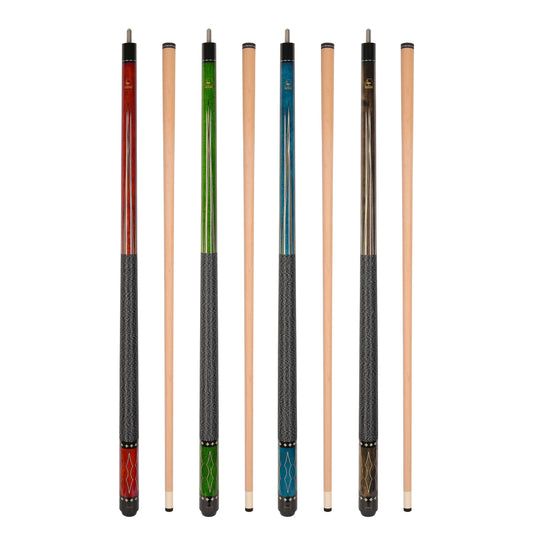 ASKA Set of 4 Pool Cue Sticks 58", Hard Rock Canadian Maple, 13mm Hard Glued On Tip, Mixed Weights and Colors, L22S4
