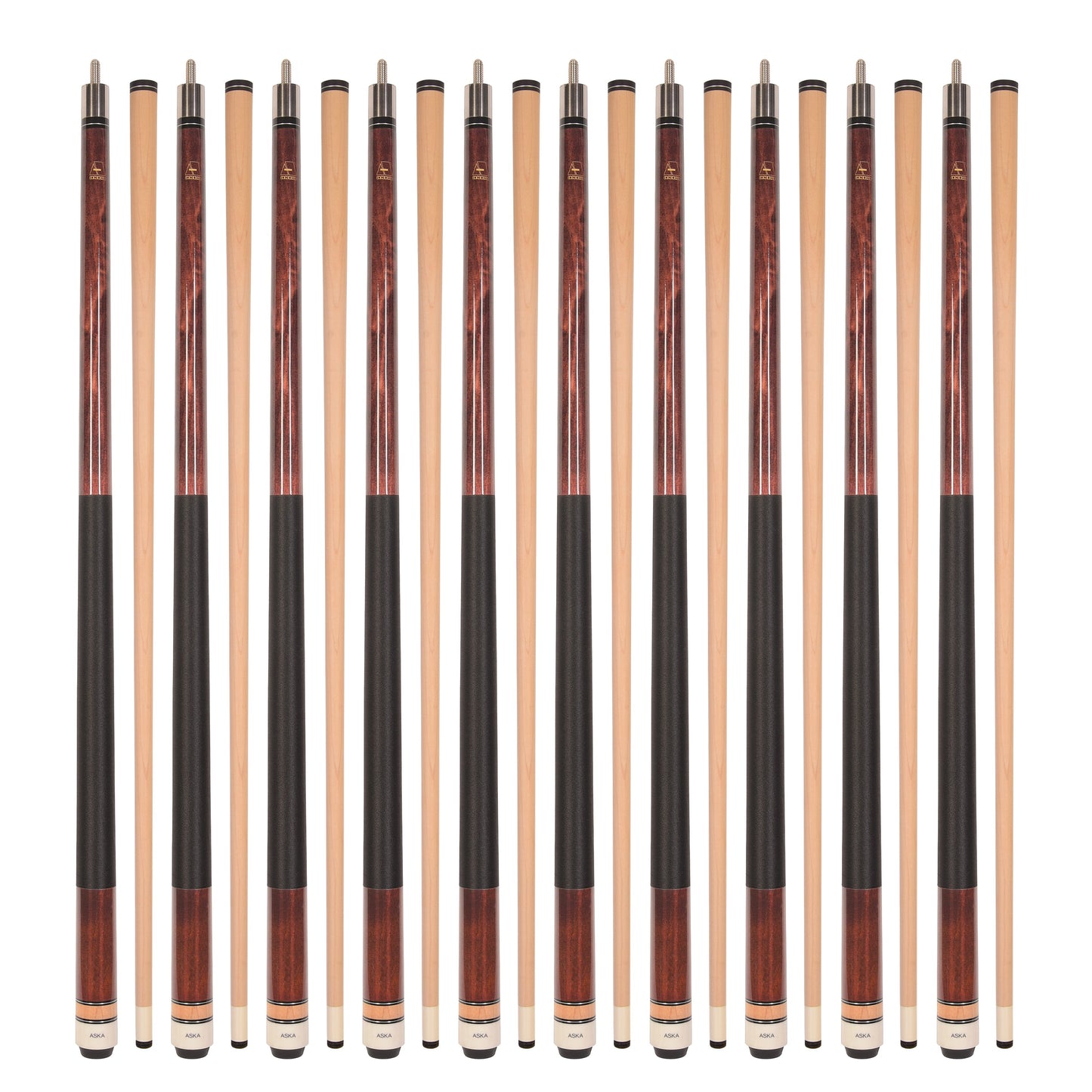 Lot of 10 ASKA L2 58" Billiard Pool Cues, Hard Rock Canadian Maple, Choice of Color