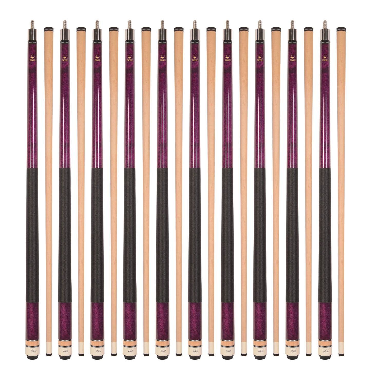 Lot of 10 ASKA L2 58" Billiard Pool Cues, Hard Rock Canadian Maple, Choice of Color