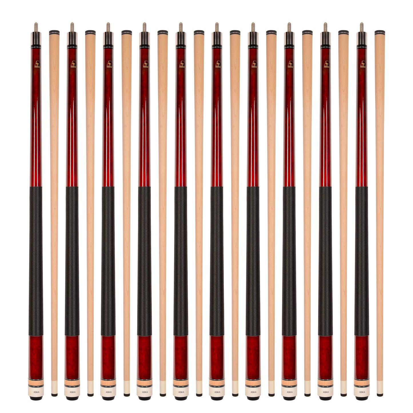 Lot of 10 ASKA L2 58" Billiard Pool Cues, Hard Rock Canadian Maple, Choice of Color